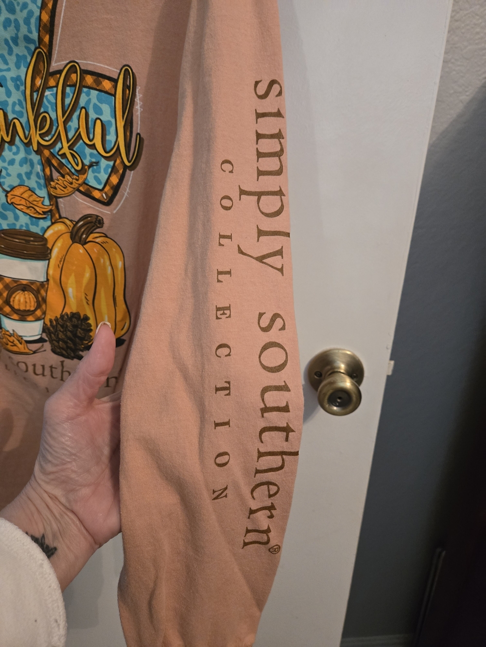 Simply Southern Men's Long Sleeve Shirt - Peach - Picture 4 of 4